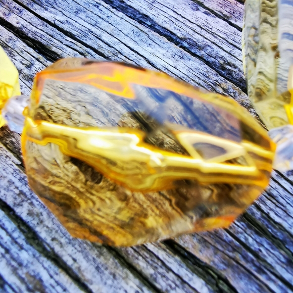 Big Yellow and Orange Plastic Gemstones Stretch Statement Bracelet - Picture 5 of 13